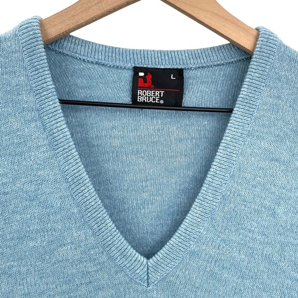 Vintage Robert Bruce V-Neck Pullover Sweater Solid Light Blue SOFT Unisex | Sz L - Picture 5 of 6